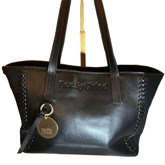 See By Chloe Handbags - 304. See By Chloe Black Leather & suede with removable Gold Charm w/coa